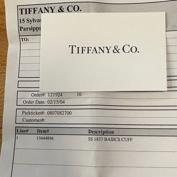 VTG Tiffany & Co 1837 Basics cuff sterling silver w/box, pouch & cleaning card - Picture 8 of 9